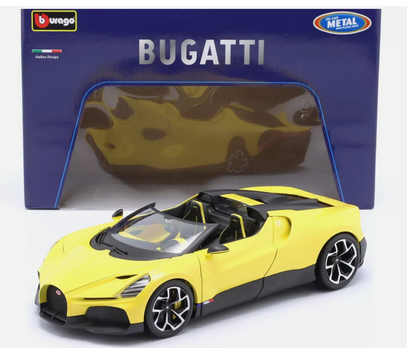 BUGATTI - W16 MISTRAL de 2023 au 1/18 de BURAGO JAUNE