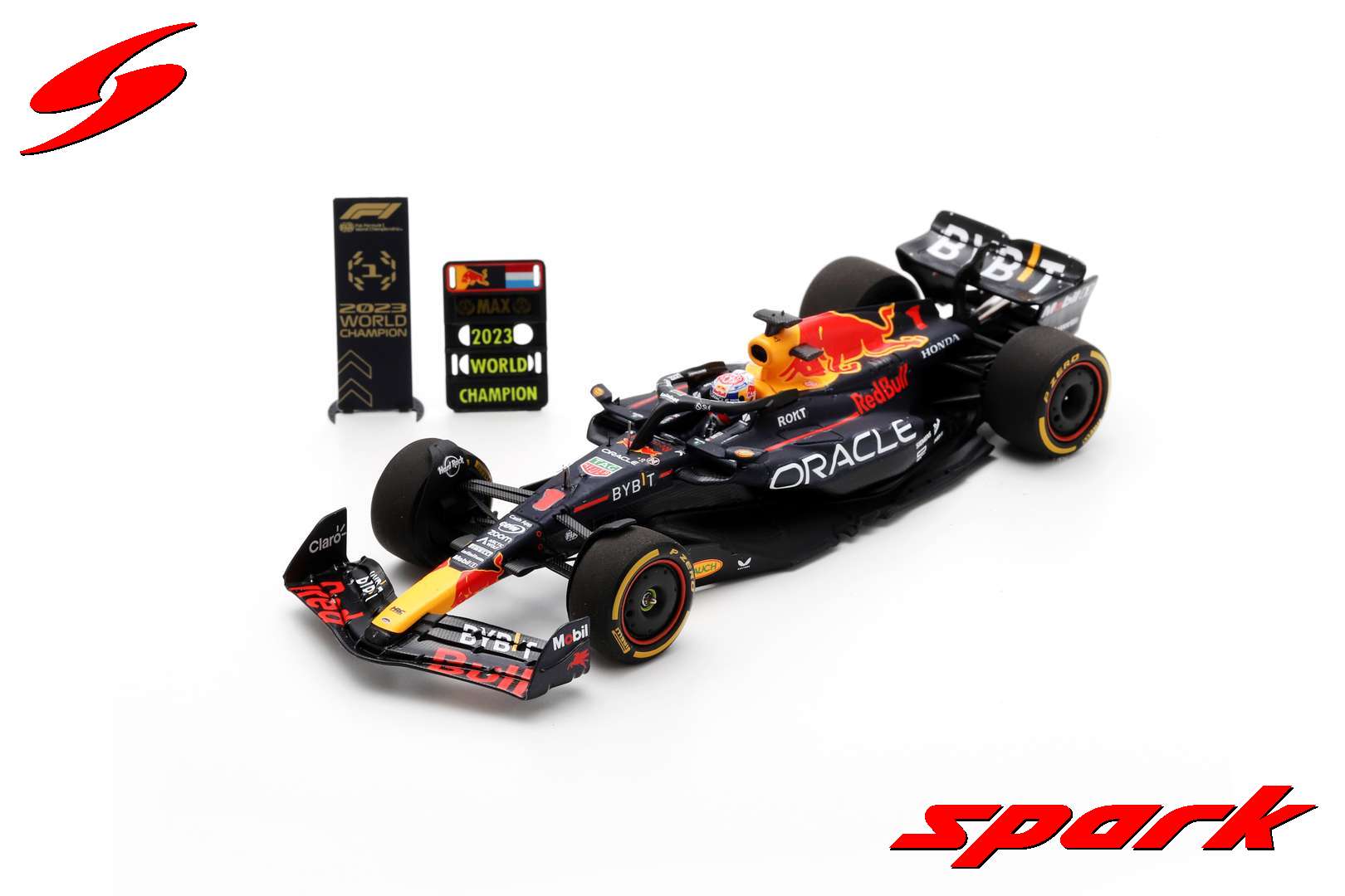 ORACLE RED BULL RACING RB19 WINNER QATAR GP 2023 FORMULA ONE DRIVERS CHAMPION MAX VERSTAPPEN SPARK 1/43°